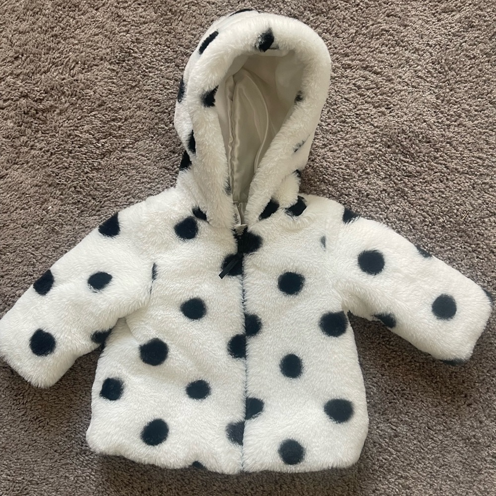 Little Me Polka dots Faux fur coat size 12M